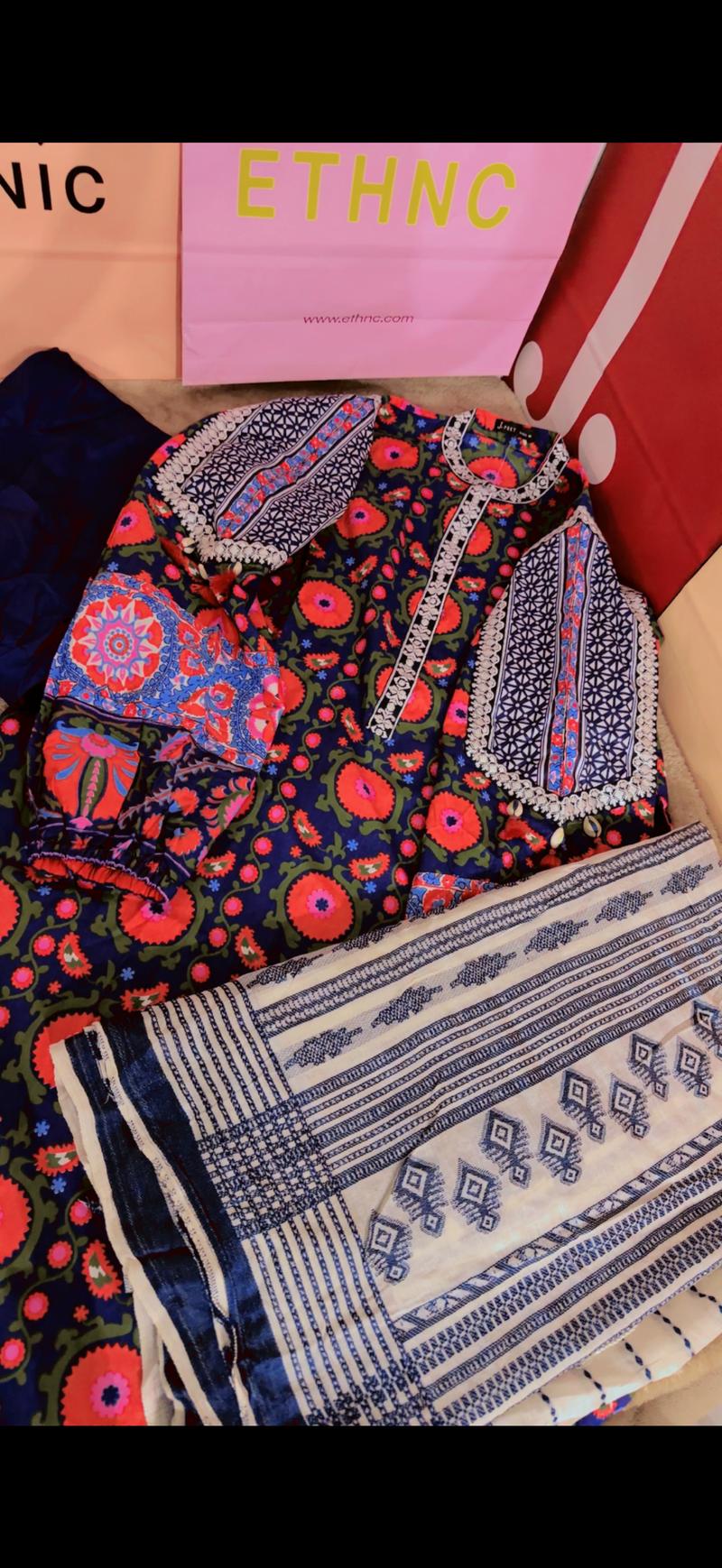 Summer 3pc  cotton blue white dupta 