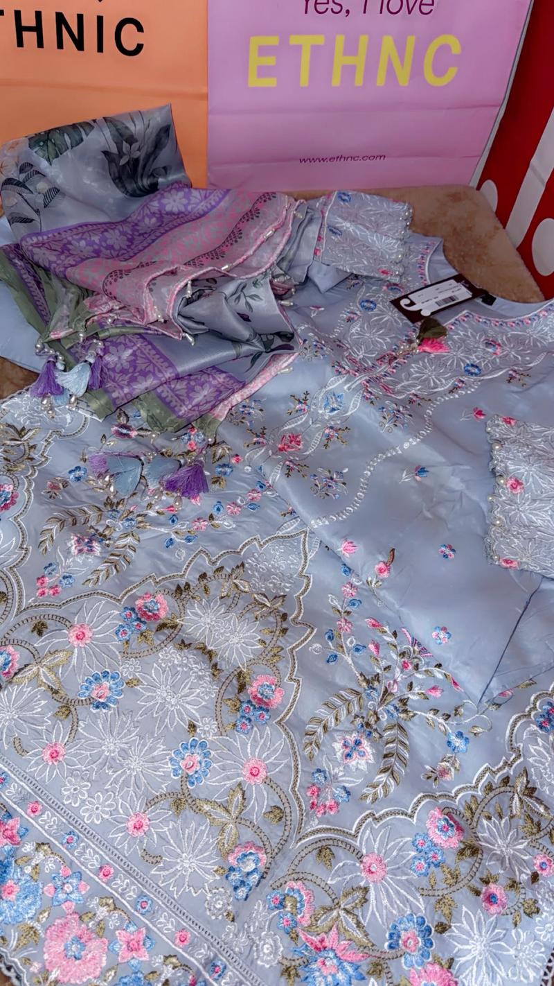 Ice blue luxury embroidered 3pc 