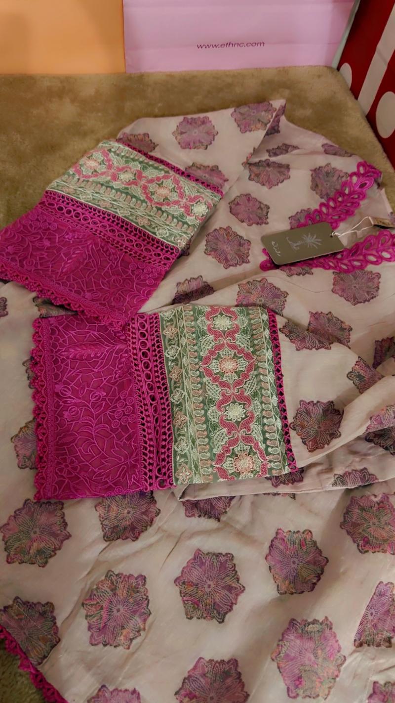 Ethnc b fresh pink sleeves lawn embroidered