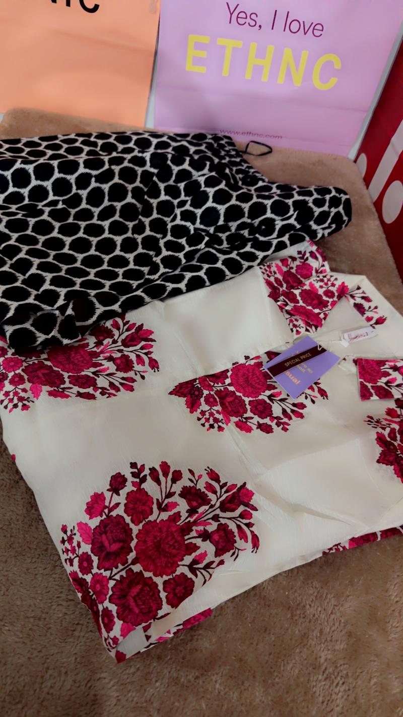 Floral white black 2pc Ethnc L 4450