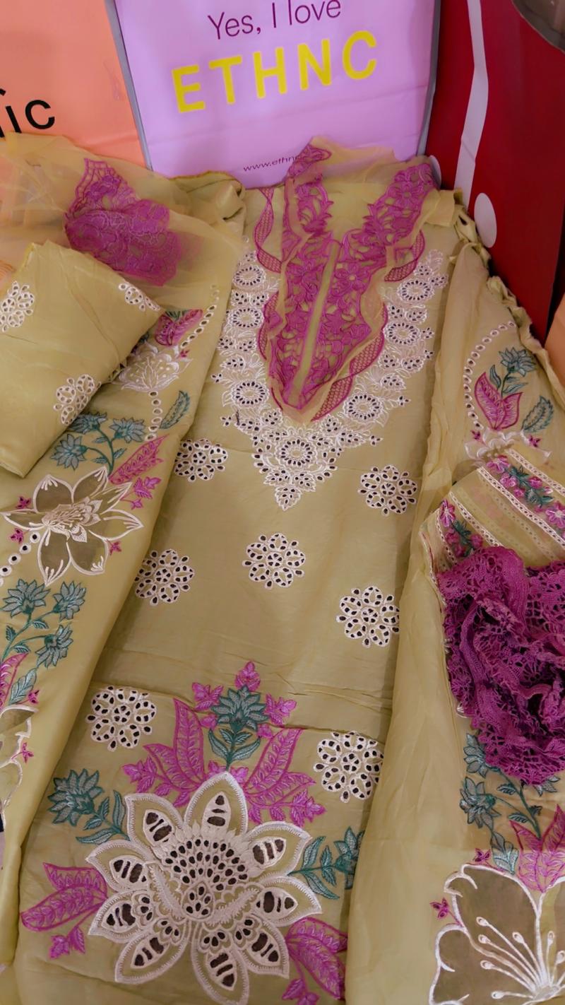 Lemon ethnic unstitch 3pc lawn 