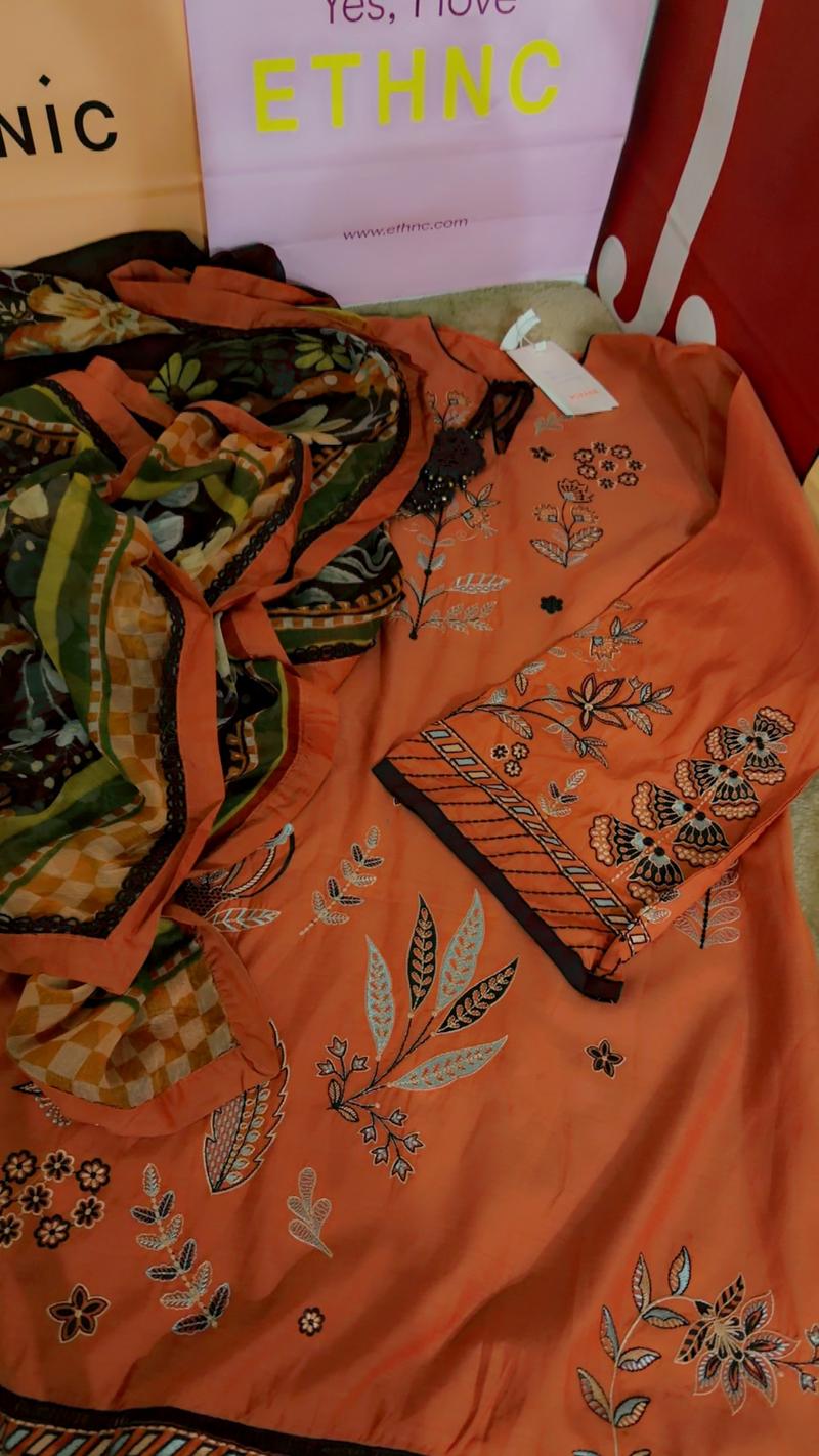 summer orange 3pc embroidery 