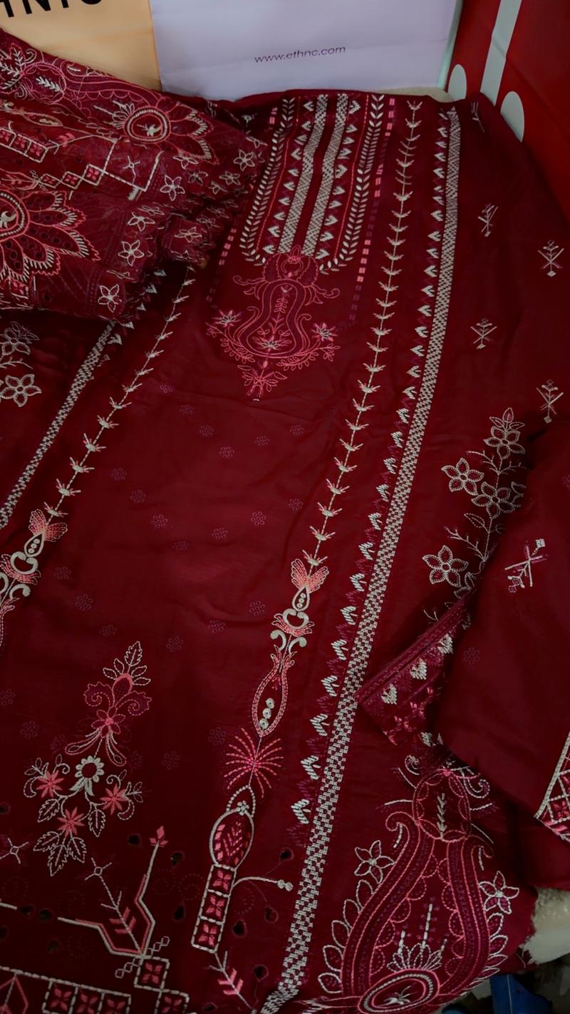 3pc Mehroon unstitch heavy embroidery 