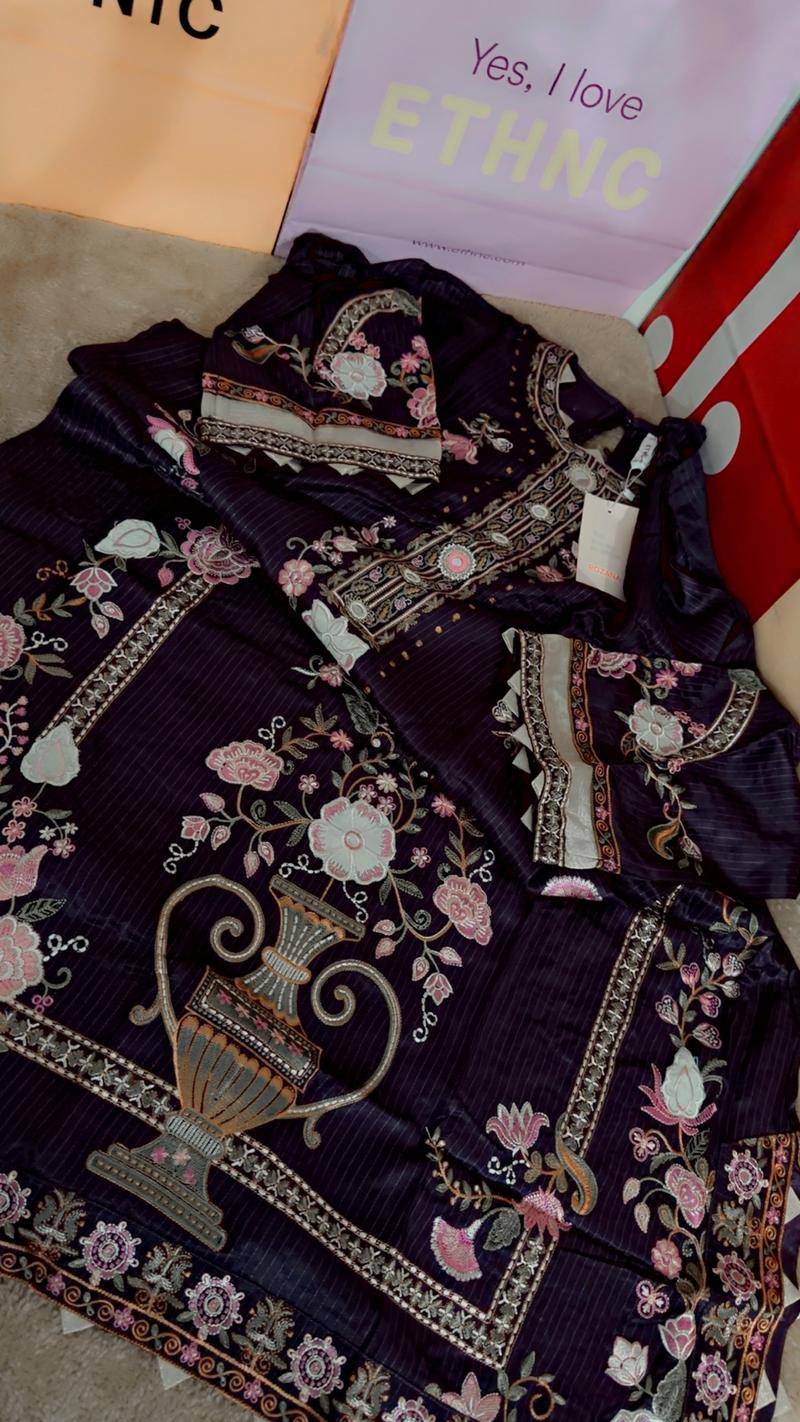 Purple front back full embroidered kaftan shirt 8500
