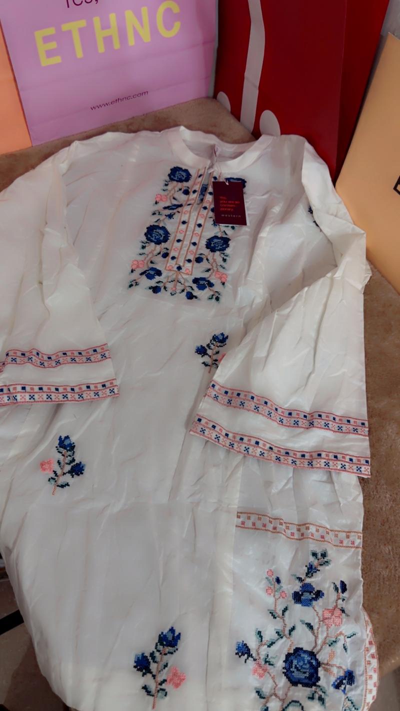 Ethnic lawn shirt white 