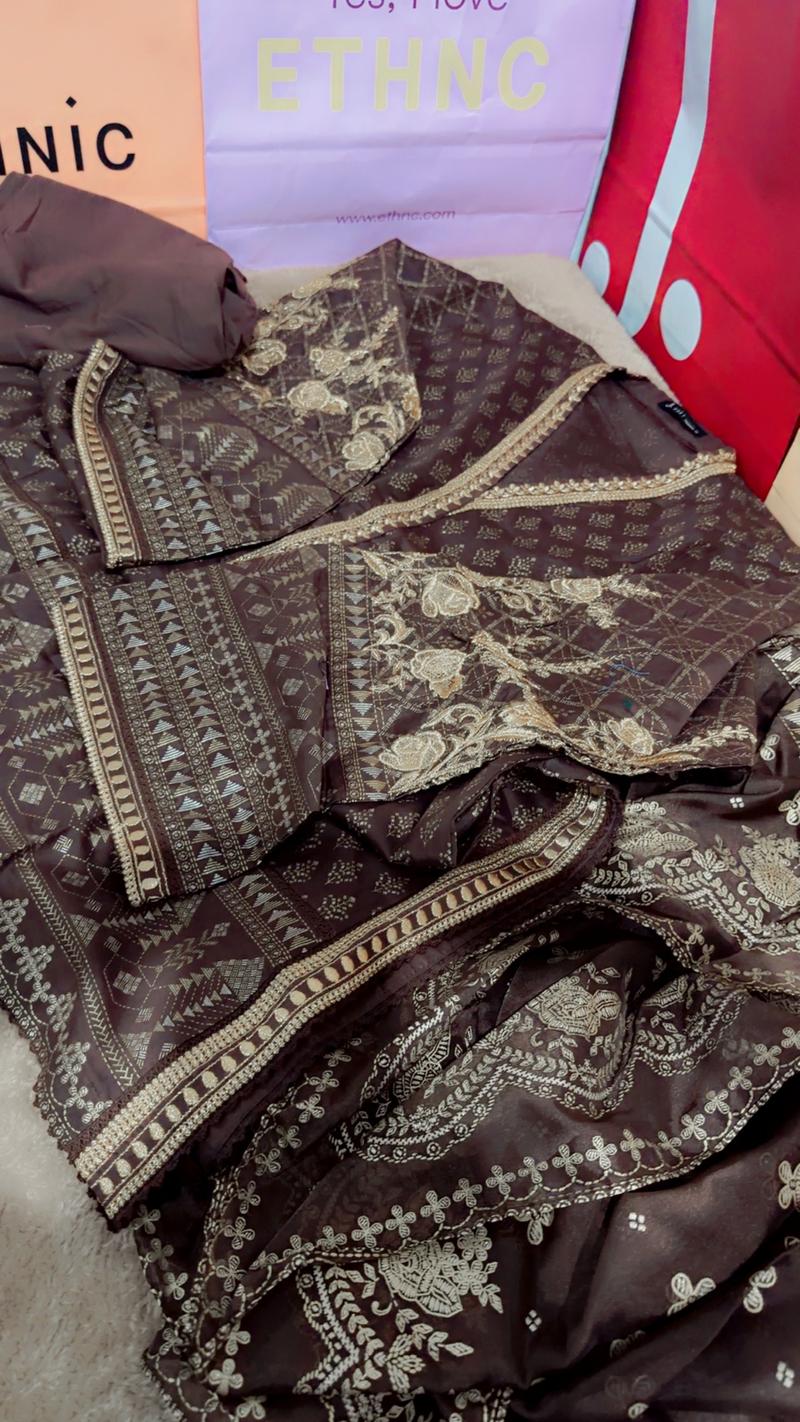Brown 3pc formal lawn 